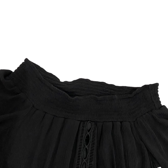 Mossimo Black Off Shoulder Open Embroidery Bell Sleeve Dress, Size Small - Picture 3 of 14